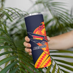 Personalized Adelaide Crows Skinny Tumbler Polynesian Tribal Crow Mascot With Hibiscus Floral Art