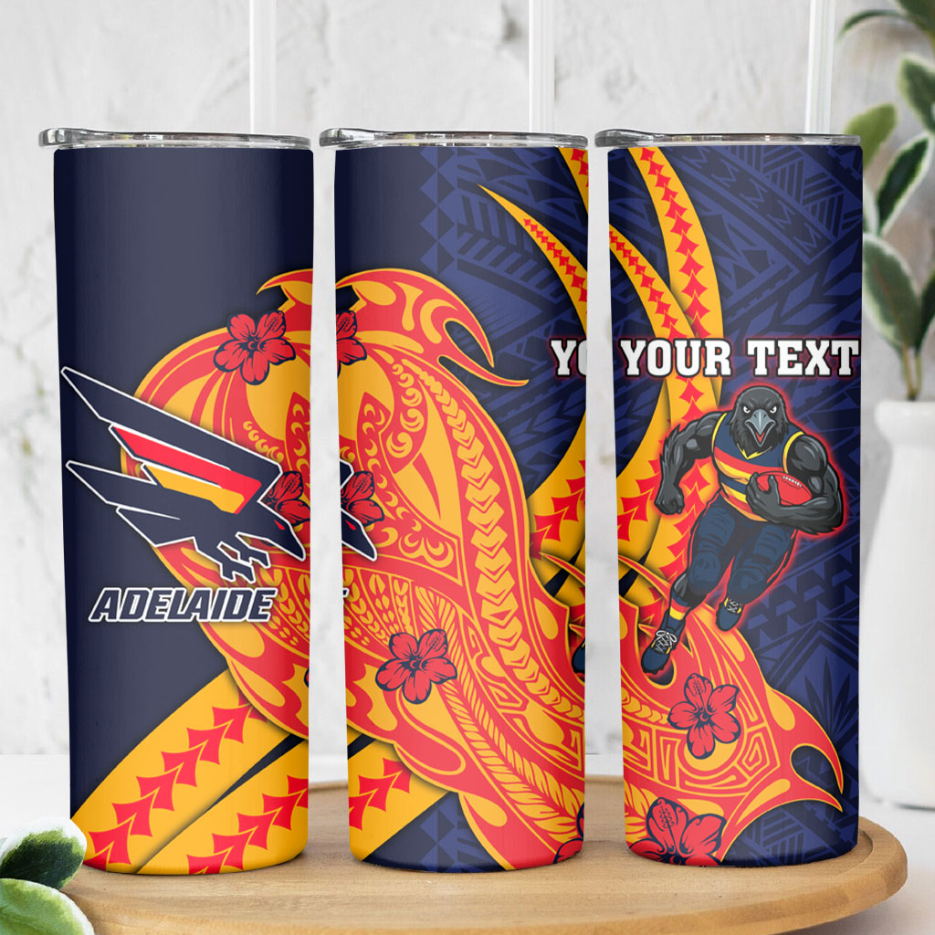 Personalized Adelaide Crows Skinny Tumbler Polynesian Tribal Crow Mascot With Hibiscus Floral Art