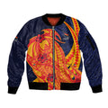 Personalized Adelaide Crows Sleeve Zip Bomber Jacket Polynesian Tribal Crow Mascot With Hibiscus Floral Art