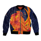 Personalized Adelaide Crows Sleeve Zip Bomber Jacket Polynesian Tribal Crow Mascot With Hibiscus Floral Art