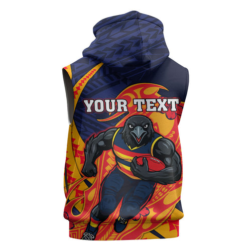 Personalized Adelaide Crows Sleeveless Hoodie Polynesian Tribal Crow Mascot With Hibiscus Floral Art