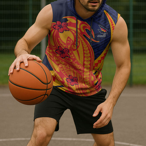 Personalized Adelaide Crows Sleeveless Hoodie Polynesian Tribal Crow Mascot With Hibiscus Floral Art
