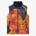 Personalized Adelaide Crows Sleeveless Puffer Jacket Polynesian Tribal Crow Mascot With Hibiscus Floral Art