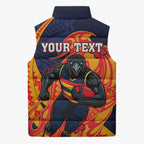 Personalized Adelaide Crows Sleeveless Puffer Jacket Polynesian Tribal Crow Mascot With Hibiscus Floral Art