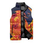 Personalized Adelaide Crows Sleeveless Puffer Jacket Polynesian Tribal Crow Mascot With Hibiscus Floral Art