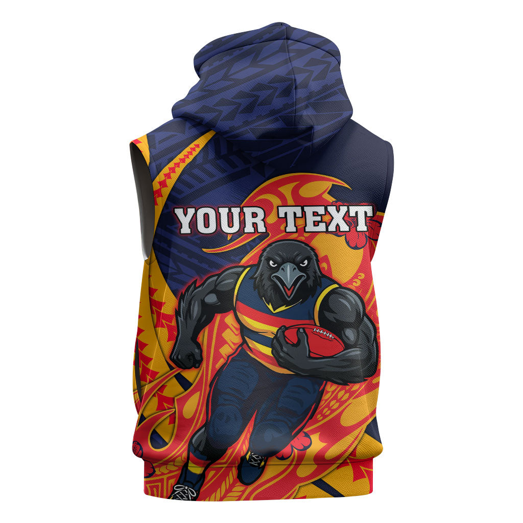 Personalized Adelaide Crows Sleeveless Zip Hoodie Polynesian Tribal Crow Mascot With Hibiscus Floral Art