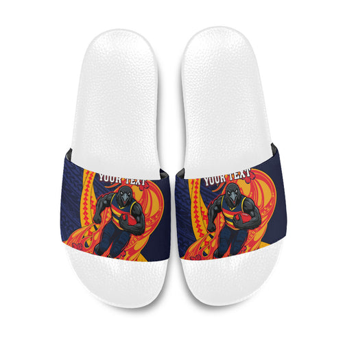 Personalized Adelaide Crows Slide Sandals Polynesian Tribal Crow Mascot With Hibiscus Floral Art