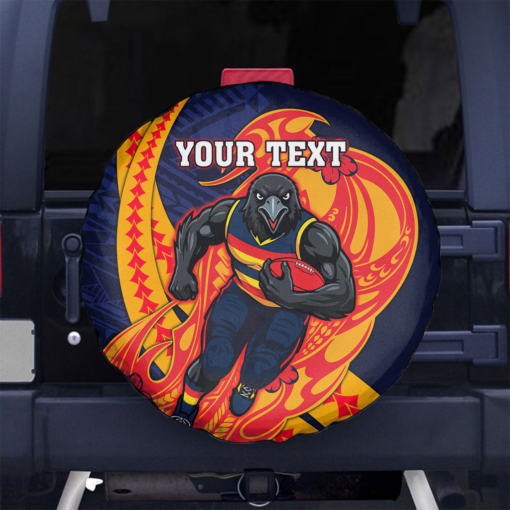 Personalized Adelaide Crows Spare Tire Cover Polynesian Tribal Crow Mascot With Hibiscus Floral Art
