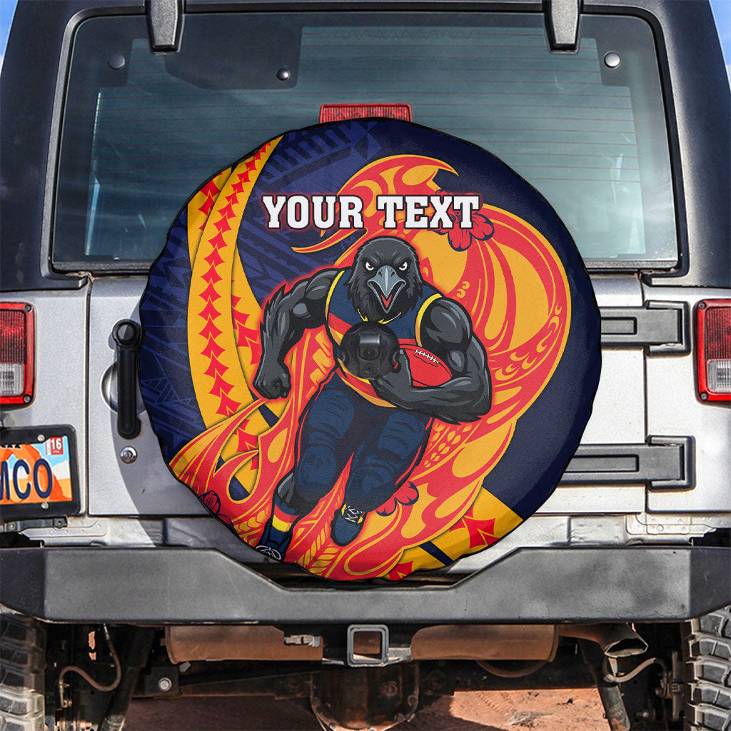Personalized Adelaide Crows Spare Tire Cover Polynesian Tribal Crow Mascot With Hibiscus Floral Art