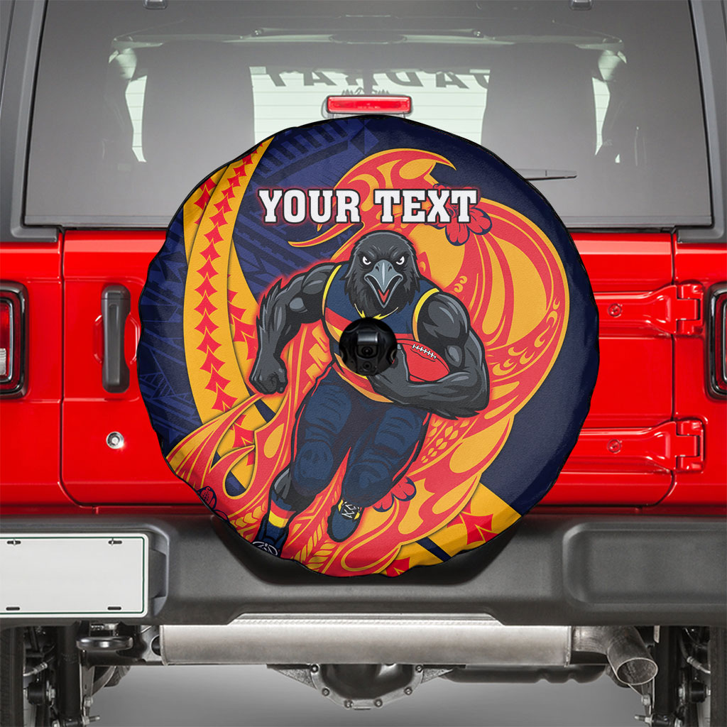 Personalized Adelaide Crows Spare Tire Cover Polynesian Tribal Crow Mascot With Hibiscus Floral Art