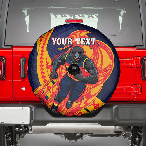 Personalized Adelaide Crows Spare Tire Cover Polynesian Tribal Crow Mascot With Hibiscus Floral Art