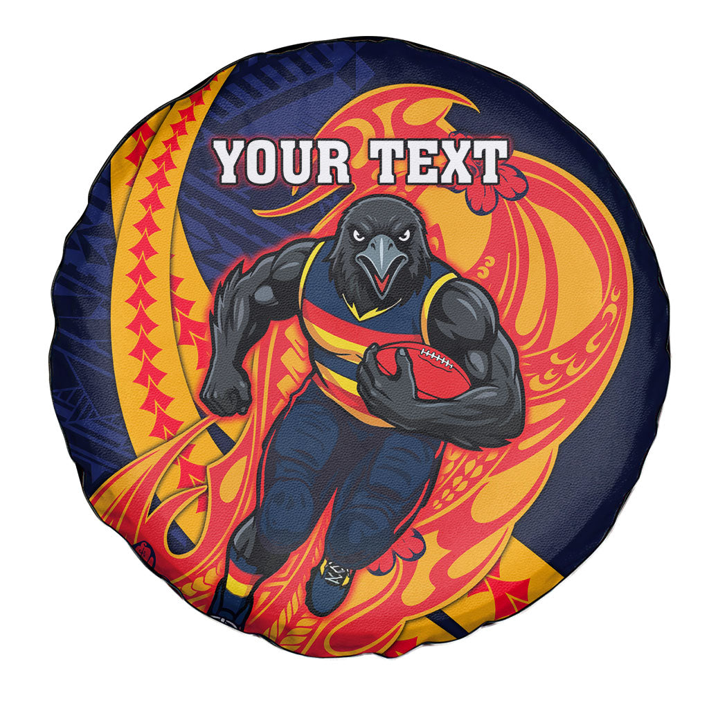 Personalized Adelaide Crows Spare Tire Cover Polynesian Tribal Crow Mascot With Hibiscus Floral Art