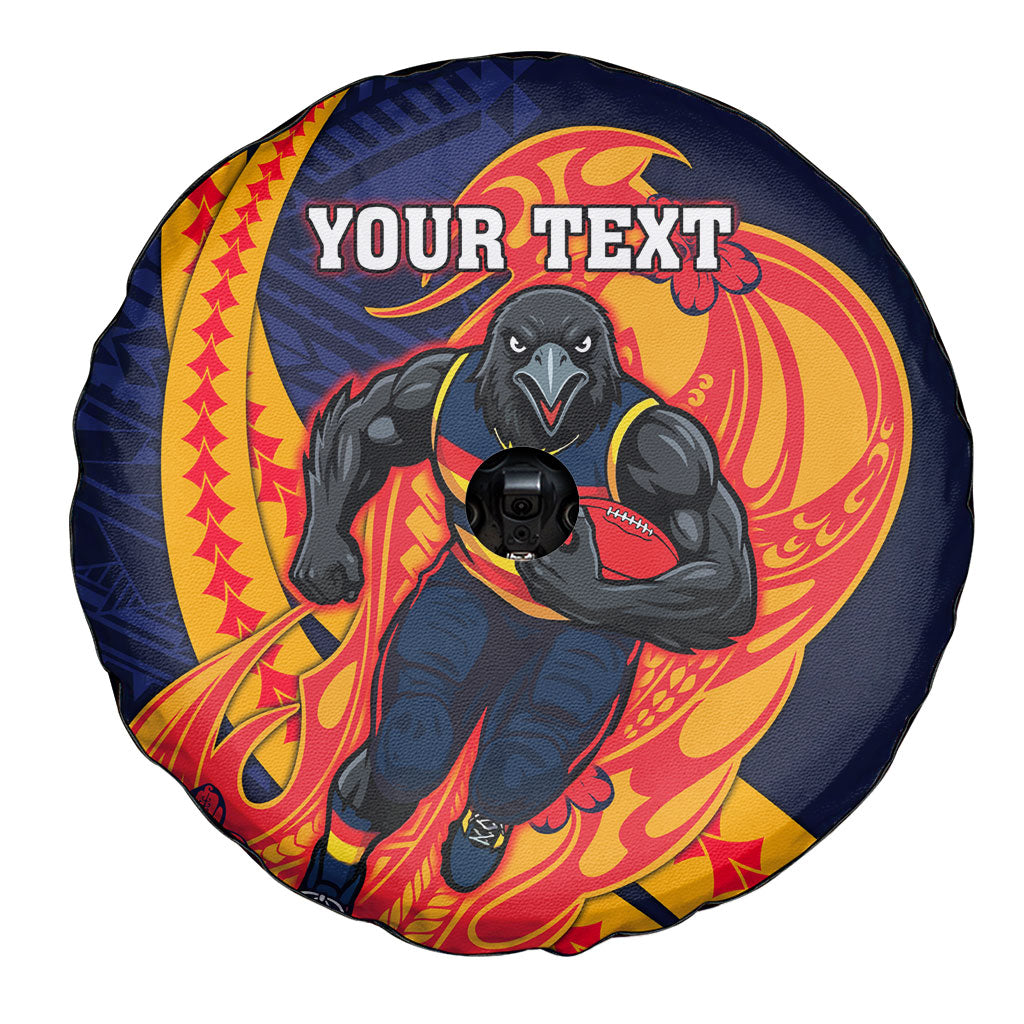 Personalized Adelaide Crows Spare Tire Cover Polynesian Tribal Crow Mascot With Hibiscus Floral Art