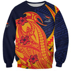 Personalized Adelaide Crows Sweatshirt Polynesian Tribal Crow Mascot With Hibiscus Floral Art