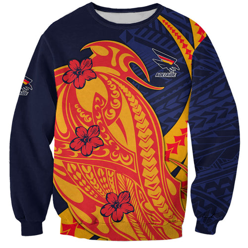Personalized Adelaide Crows Sweatshirt Polynesian Tribal Crow Mascot With Hibiscus Floral Art