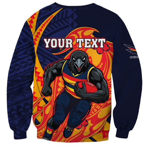 Personalized Adelaide Crows Sweatshirt Polynesian Tribal Crow Mascot With Hibiscus Floral Art