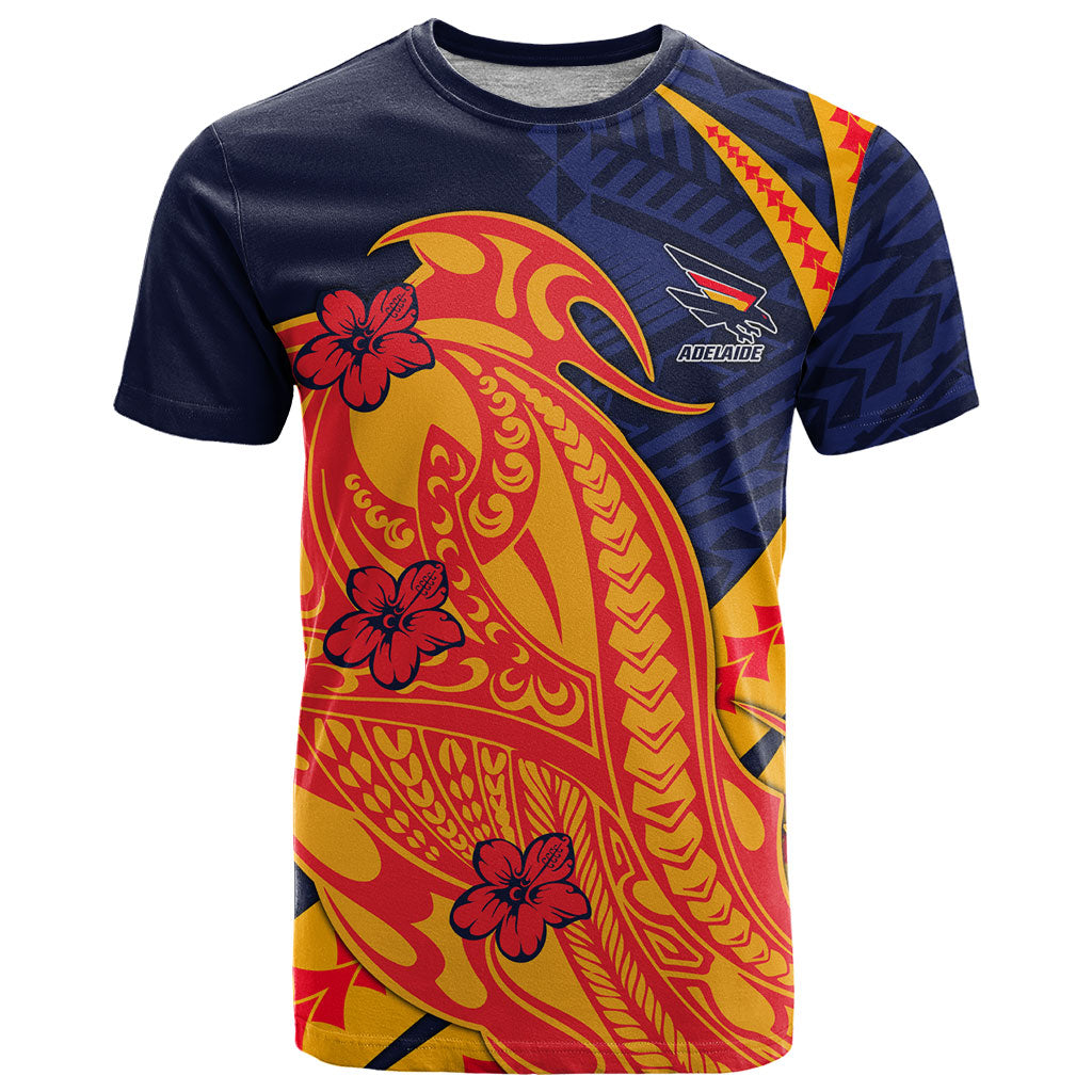 Personalized Adelaide Crows T Shirt Polynesian Tribal Crow Mascot With Hibiscus Floral Art
