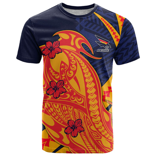 Personalized Adelaide Crows T Shirt Polynesian Tribal Crow Mascot With Hibiscus Floral Art