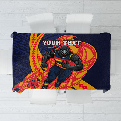 Personalized Adelaide Crows Tablecloth Polynesian Tribal Crow Mascot With Hibiscus Floral Art