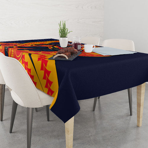 Personalized Adelaide Crows Tablecloth Polynesian Tribal Crow Mascot With Hibiscus Floral Art