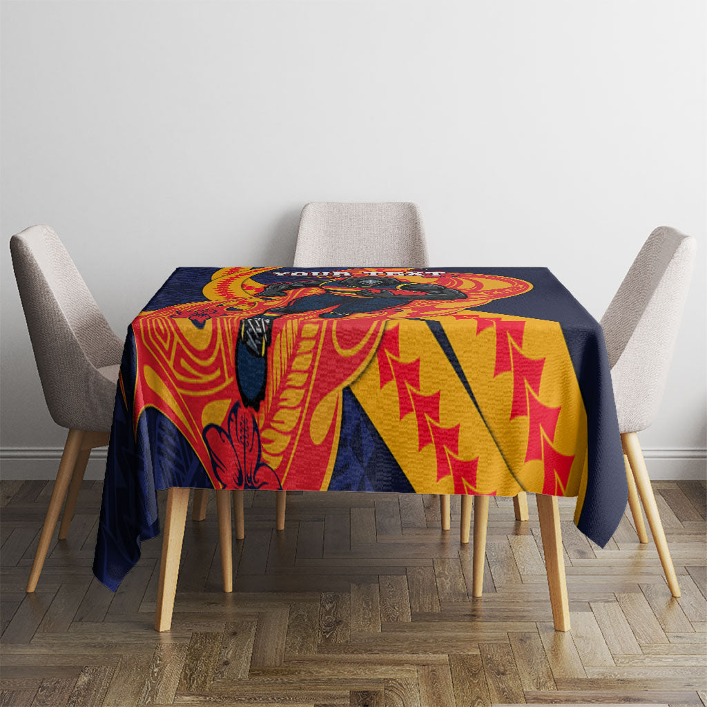 Personalized Adelaide Crows Tablecloth Polynesian Tribal Crow Mascot With Hibiscus Floral Art