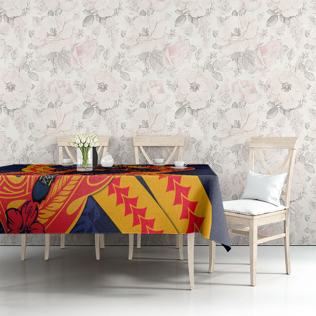 Personalized Adelaide Crows Tablecloth Polynesian Tribal Crow Mascot With Hibiscus Floral Art