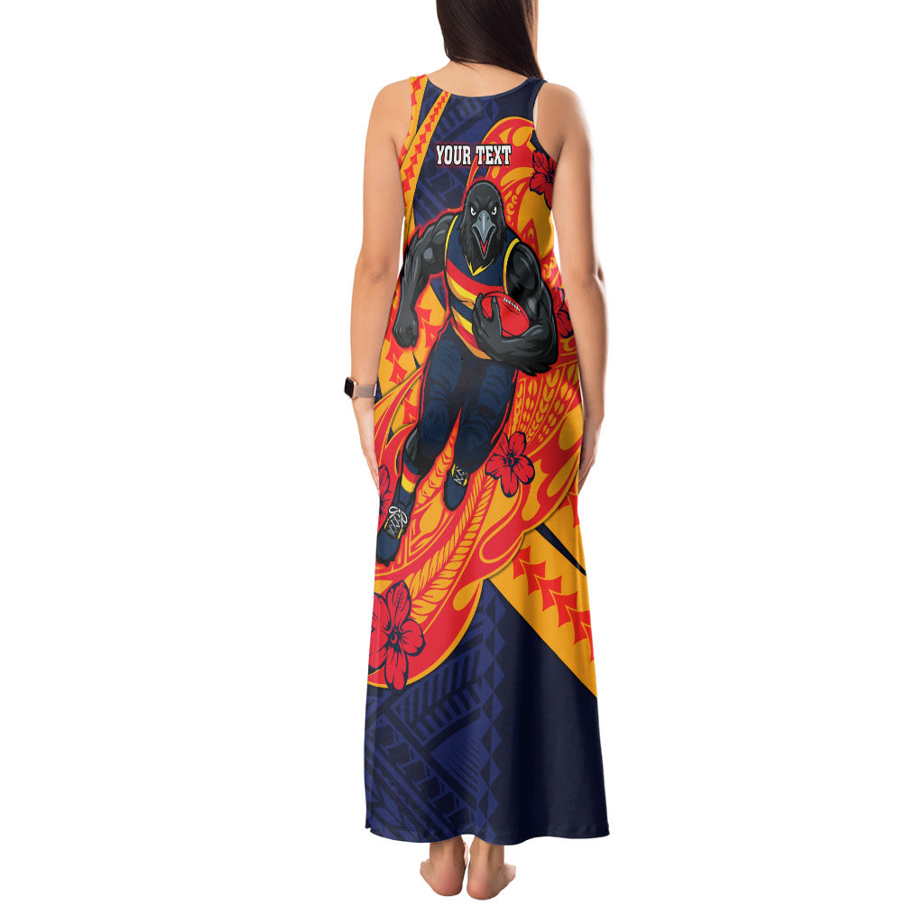 Personalized Adelaide Crows Tank Maxi Dress Polynesian Tribal Crow Mascot With Hibiscus Floral Art