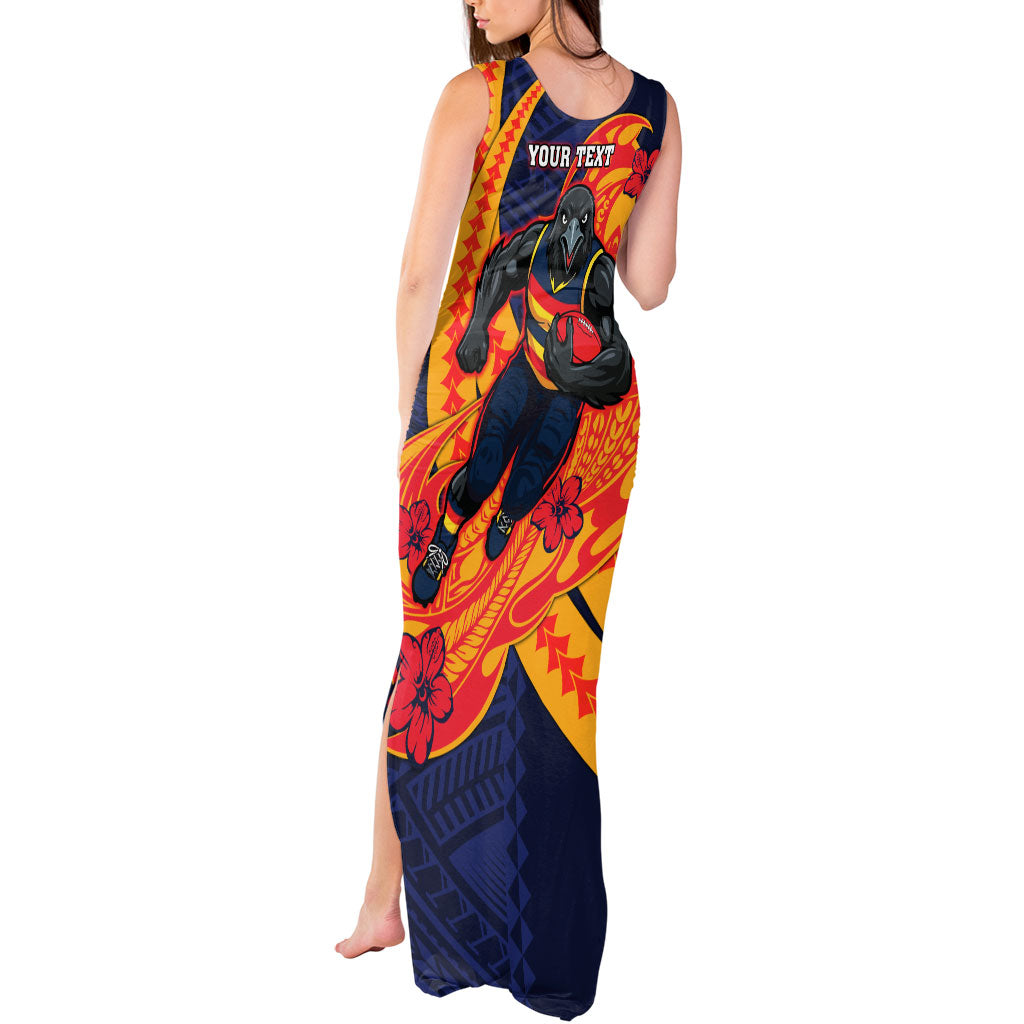 Personalized Adelaide Crows Tank Maxi Dress Polynesian Tribal Crow Mascot With Hibiscus Floral Art
