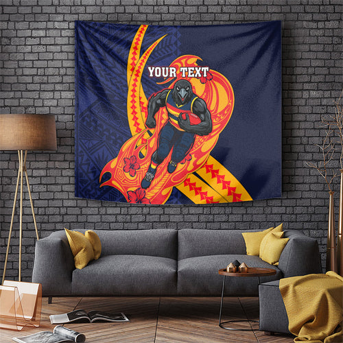 Personalized Adelaide Crows Tapestry Polynesian Tribal Crow Mascot With Hibiscus Floral Art