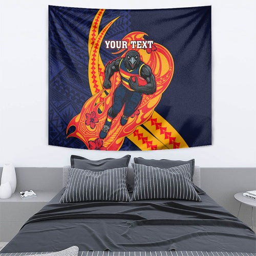 Personalized Adelaide Crows Tapestry Polynesian Tribal Crow Mascot With Hibiscus Floral Art