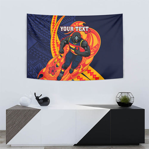 Personalized Adelaide Crows Tapestry Polynesian Tribal Crow Mascot With Hibiscus Floral Art