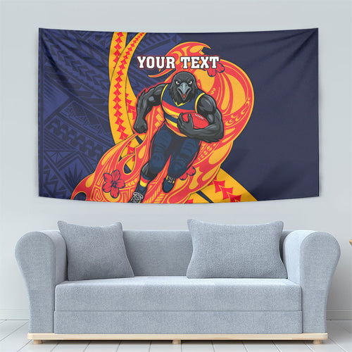 Personalized Adelaide Crows Tapestry Polynesian Tribal Crow Mascot With Hibiscus Floral Art