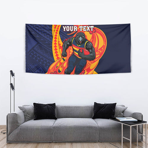 Personalized Adelaide Crows Tapestry Polynesian Tribal Crow Mascot With Hibiscus Floral Art