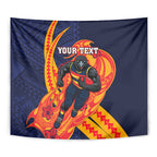 Personalized Adelaide Crows Tapestry Polynesian Tribal Crow Mascot With Hibiscus Floral Art