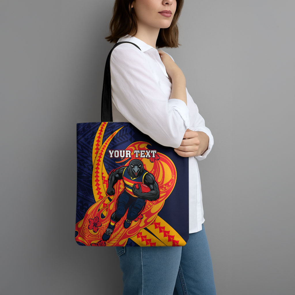 Personalized Adelaide Crows Tote Bag Polynesian Tribal Crow Mascot With Hibiscus Floral Art
