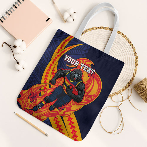 Personalized Adelaide Crows Tote Bag Polynesian Tribal Crow Mascot With Hibiscus Floral Art