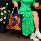 Personalized Adelaide Crows Tote Bag Polynesian Tribal Crow Mascot With Hibiscus Floral Art