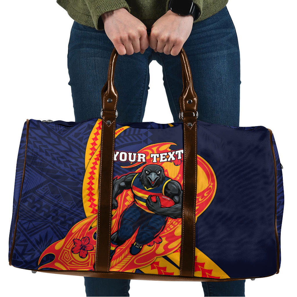 Personalized Adelaide Crows Travel Bag Polynesian Tribal Crow Mascot With Hibiscus Floral Art