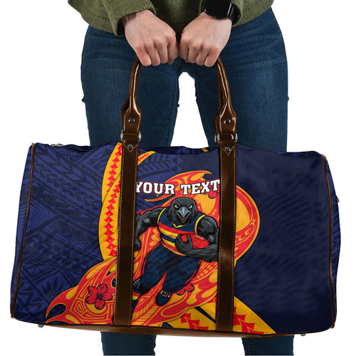 Personalized Adelaide Crows Travel Bag Polynesian Tribal Crow Mascot With Hibiscus Floral Art