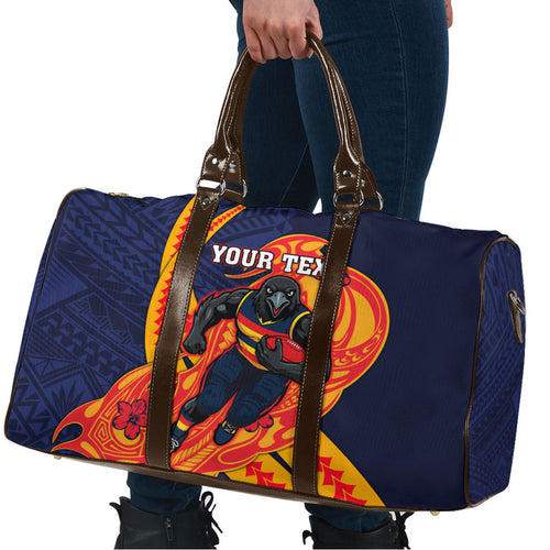 Personalized Adelaide Crows Travel Bag Polynesian Tribal Crow Mascot With Hibiscus Floral Art
