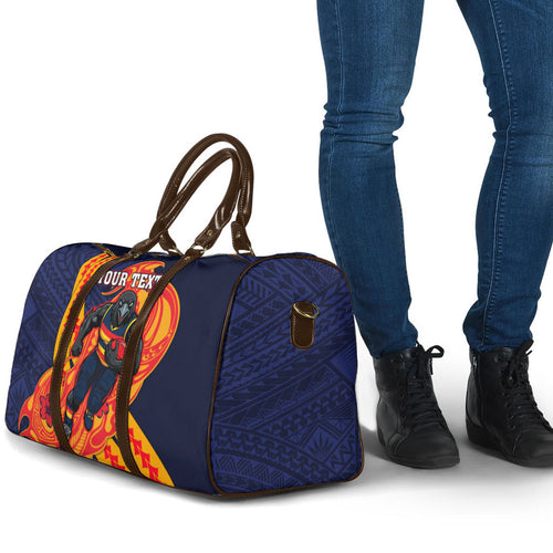 Personalized Adelaide Crows Travel Bag Polynesian Tribal Crow Mascot With Hibiscus Floral Art