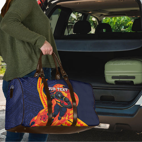 Personalized Adelaide Crows Travel Bag Polynesian Tribal Crow Mascot With Hibiscus Floral Art