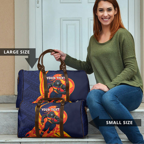 Personalized Adelaide Crows Travel Bag Polynesian Tribal Crow Mascot With Hibiscus Floral Art