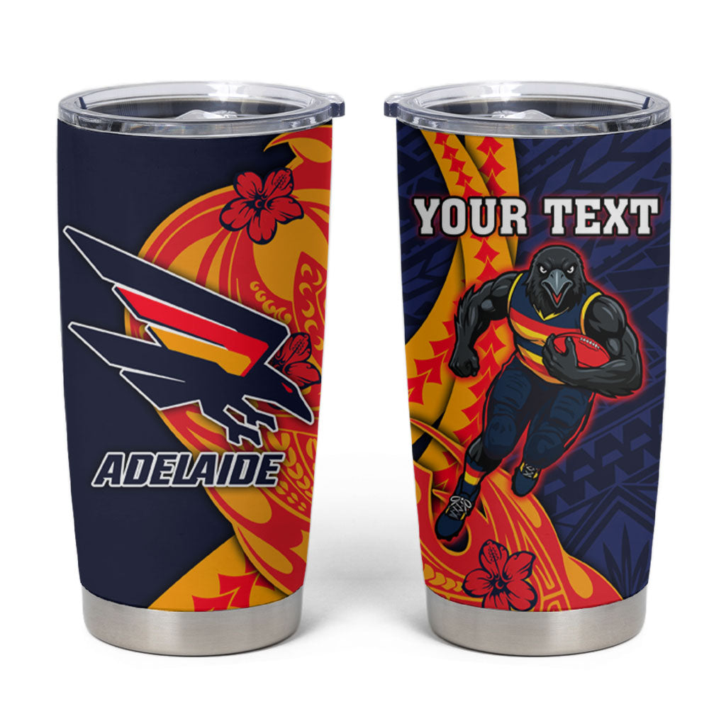 Personalized Adelaide Crows Tumbler Cup Polynesian Tribal Crow Mascot With Hibiscus Floral Art