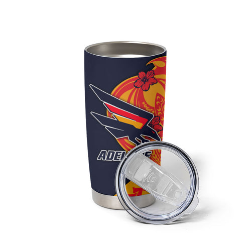 Personalized Adelaide Crows Tumbler Cup Polynesian Tribal Crow Mascot With Hibiscus Floral Art