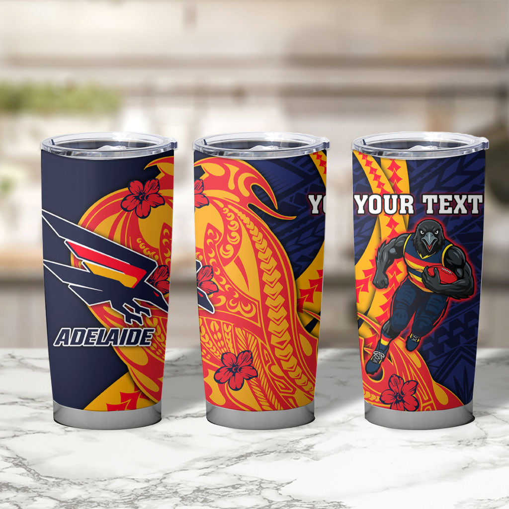 Personalized Adelaide Crows Tumbler Cup Polynesian Tribal Crow Mascot With Hibiscus Floral Art