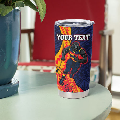 Personalized Adelaide Crows Tumbler Cup Polynesian Tribal Crow Mascot With Hibiscus Floral Art