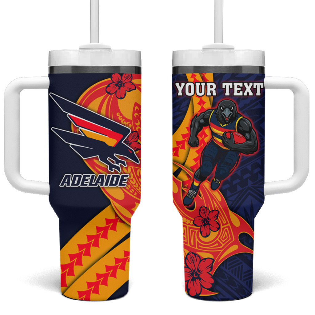 Personalized Adelaide Crows Tumbler With Handle Polynesian Tribal Crow Mascot With Hibiscus Floral Art