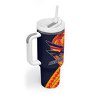 Personalized Adelaide Crows Tumbler With Handle Polynesian Tribal Crow Mascot With Hibiscus Floral Art