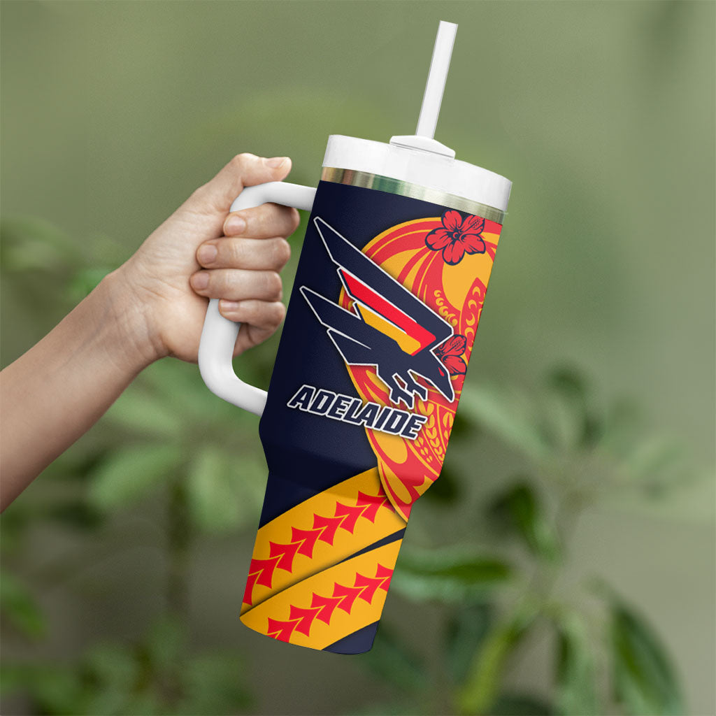 Personalized Adelaide Crows Tumbler With Handle Polynesian Tribal Crow Mascot With Hibiscus Floral Art